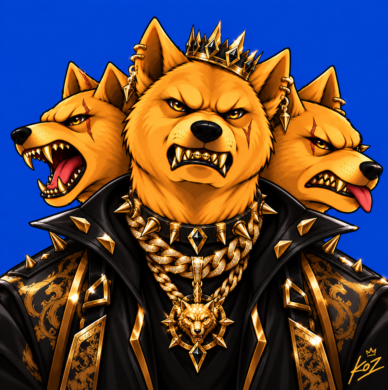 Three-headed DOWGE in black and gold royal attire