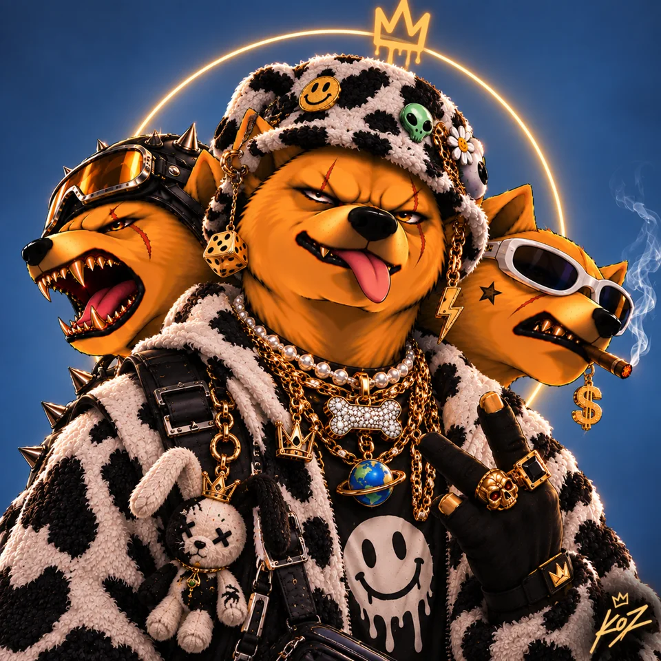 DOWGE three-headed mascot NFT artwork variation 1