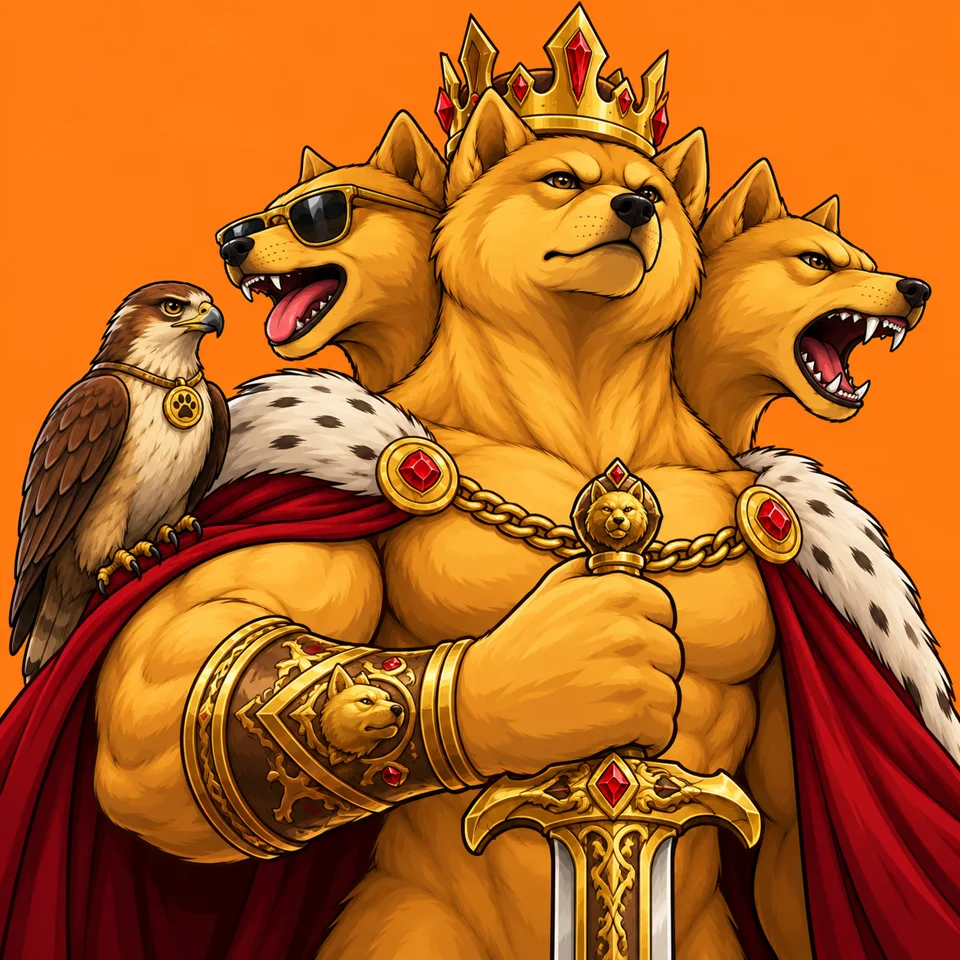 DOWGE three-headed mascot NFT artwork variation 2