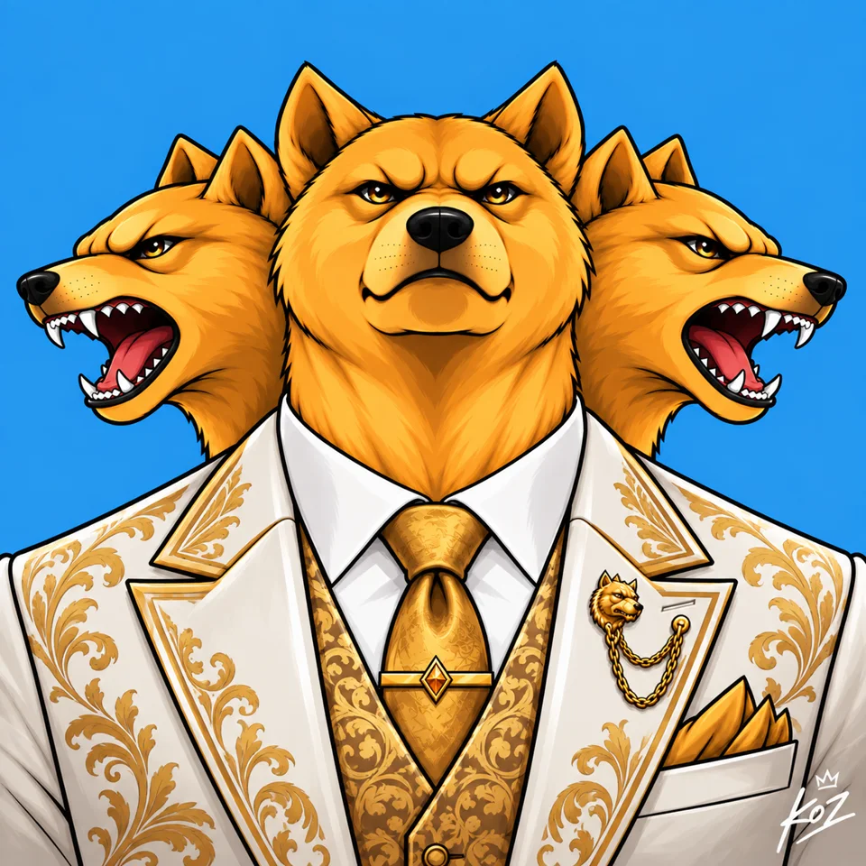 DOWGE three-headed mascot NFT artwork variation 3