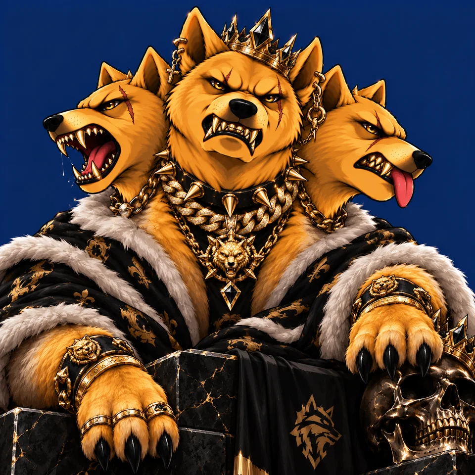 DOWGE three-headed mascot NFT artwork variation 5