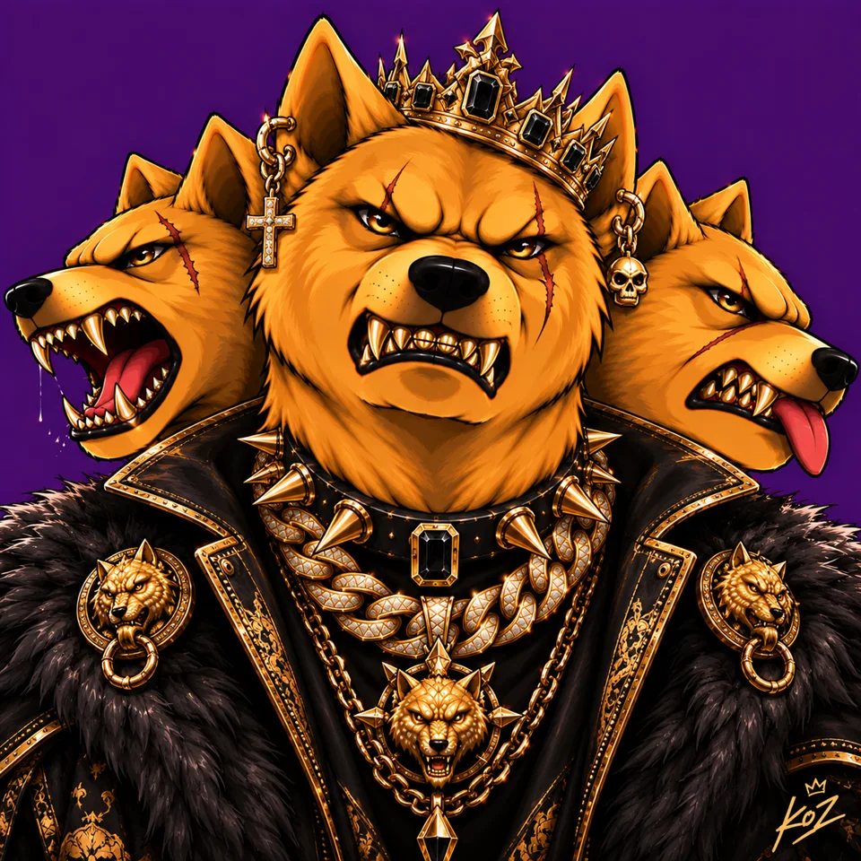 DOWGE three-headed mascot NFT artwork variation 9